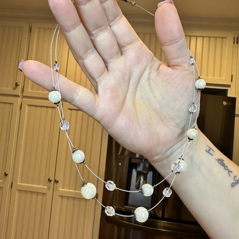 Elegant Cream and Silver Beaded Necklace